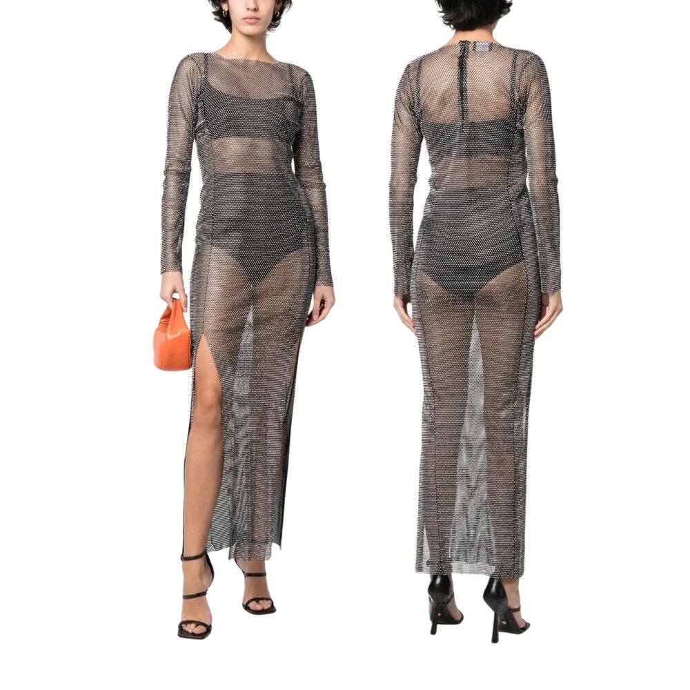 Santa Brands Diamonds Rhinestone Mesh Maxi Dress Party Evening Statement NYE M